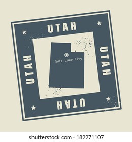 Grunge rubber stamp with name and map of Utah, USA, vector illustration