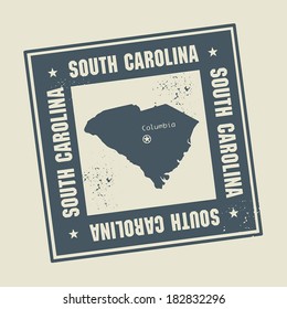 Grunge rubber stamp with name and map of South Carolina, USA, vector illustration