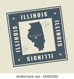 Grunge rubber stamp with name and map of Illinois, USA, vector illustration