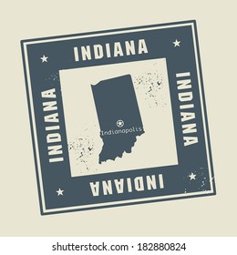 Grunge rubber stamp with name and map of Indiana, USA, vector illustration