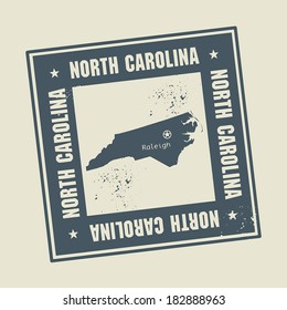 Grunge rubber stamp with name and map of North Carolina, USA, vector illustration