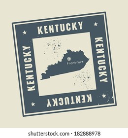 Grunge rubber stamp with name and map of Kentucky, USA, vector illustration