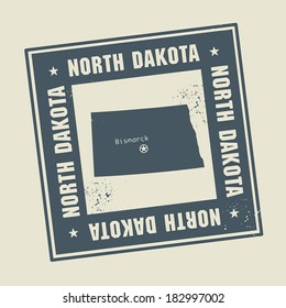 Grunge rubber stamp with name and map of North Dakota, USA, vector illustration