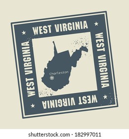 Grunge rubber stamp with name and map of West Virginia, USA, vector illustration