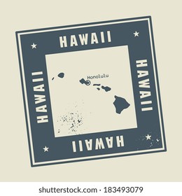 Grunge rubber stamp with name and map of Hawaii, USA, vector illustration