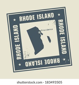 Grunge rubber stamp with name and map of Rhode Island, USA, vector illustration