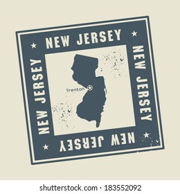 Grunge rubber stamp with name and map of New Jersey, USA, vector illustration