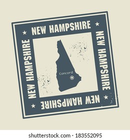 Grunge rubber stamp with name and map of New Hampshire, USA, vector illustration