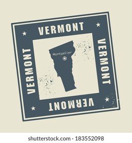 Grunge rubber stamp with name and map of Vermont, USA, vector illustration