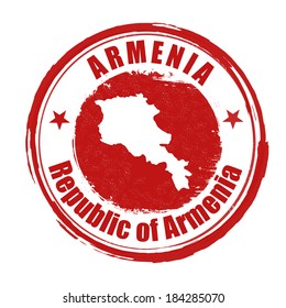 Grunge rubber stamp with the name and map of Armenia, vector illustration
