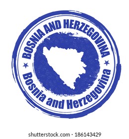 Grunge rubber stamp with the name and map of Bosnia and Herzegovina, vector illustration