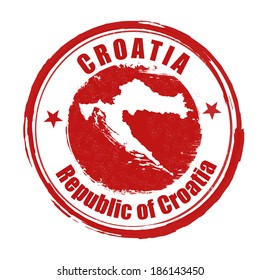Grunge rubber stamp with the name and map of Croatia, vector illustration
