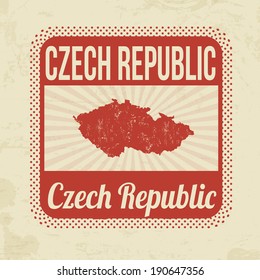 Grunge rubber stamp with the name and map of Czech Republic on vintage background, vector illustration
