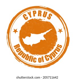 Grunge rubber stamp with the name and map of Cyprus, vector illustration