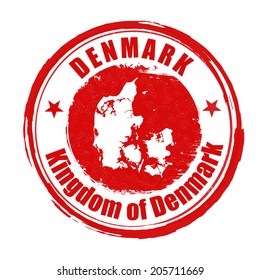 Grunge rubber stamp with the name and map of Denmark, vector illustration
