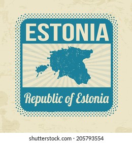 Grunge rubber stamp with the name and map of Estonia on vintage background, vector illustration