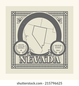 Grunge rubber stamp with name and map of Nevada, USA, vector illustration