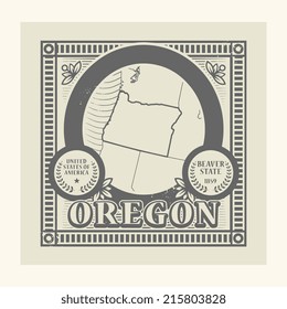 Grunge rubber stamp with name and map of Oregon, USA, vector illustration