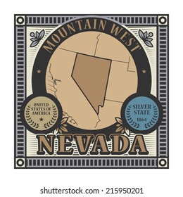 Grunge rubber stamp with name and map of Nevada, USA, vector illustration