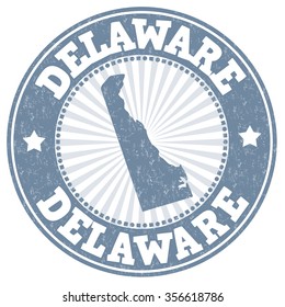 Grunge rubber stamp with the name and map of Delaware, vector illustration