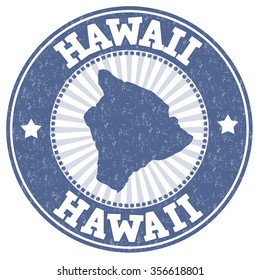 Grunge rubber stamp with the name and map of Hawaii, vector illustration