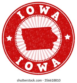 Grunge rubber stamp with the name and map of Iowa, vector illustration