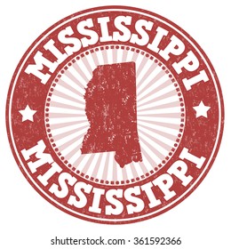 Grunge rubber stamp with the name and map of Mississippi, vector illustration