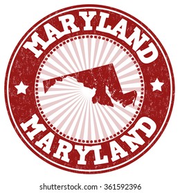 Grunge rubber stamp with the name and map of Maryland, vector illustration