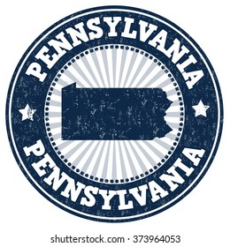 Grunge rubber stamp with the name and map of Pennsylvania, vector illustration