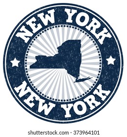 Grunge rubber stamp with the name and map of New York, vector illustration