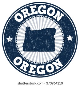 Grunge rubber stamp with the name and map of Oregon, vector illustration