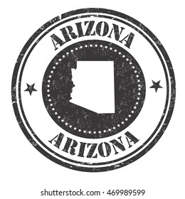 Grunge rubber stamp with the name and map of Arizona, vector illustration