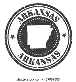 Grunge rubber stamp with the name and map of Arkansas, vector illustration