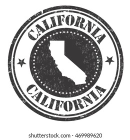Grunge rubber stamp with the name and map of California, vector illustration