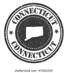 Grunge rubber stamp with the name and map of Connecticut, vector illustration