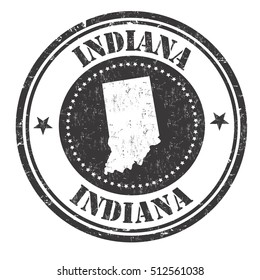Grunge rubber stamp with the name and map of Indiana, vector illustration