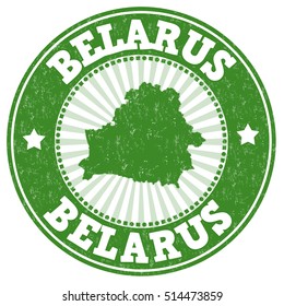 Grunge rubber stamp with the name and map of Belarus, vector illustration