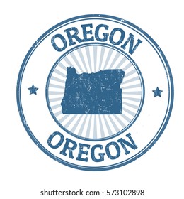 Grunge rubber stamp with the name and map of Oregon, vector illustration