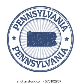 Grunge rubber stamp with the name and map of Pennsylvania, vector illustration