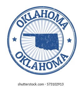 Grunge rubber stamp with the name and map of Oklahoma, vector illustration