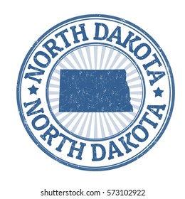 Grunge rubber stamp with the name and map of North Dakota, vector illustration