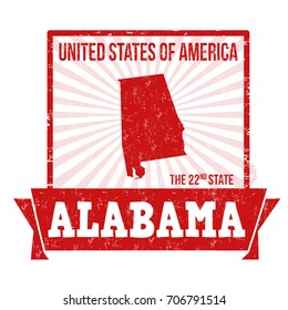 Grunge rubber stamp with the name and map of Alabama, vector illustration