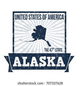 Grunge rubber stamp with the name and map of Alaska, vector illustration