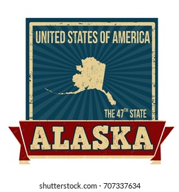 Grunge rubber stamp with the name and map of Alaska, vector illustration