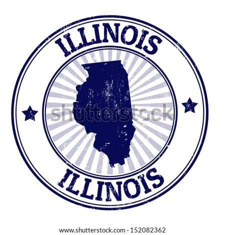 Grunge rubber stamp with the name and map of Illinois, vector illustration