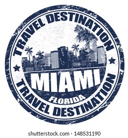 Grunge rubber stamp with the name of Miami city from southeastern Florida written inside, vector illustration