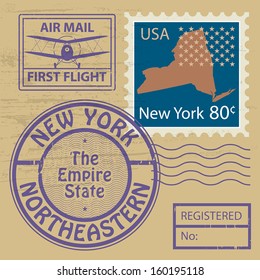 Grunge rubber stamp with name of New York, vector illustration