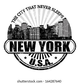 Grunge rubber stamp with the name of New York ( The city that never sleeps), written inside