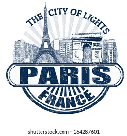 Grunge rubber stamp with the name of Paris ( The City of Lights), France written inside, vector illustration