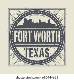 Grunge rubber stamp with name of Texas, Fort Worth, vector illustration